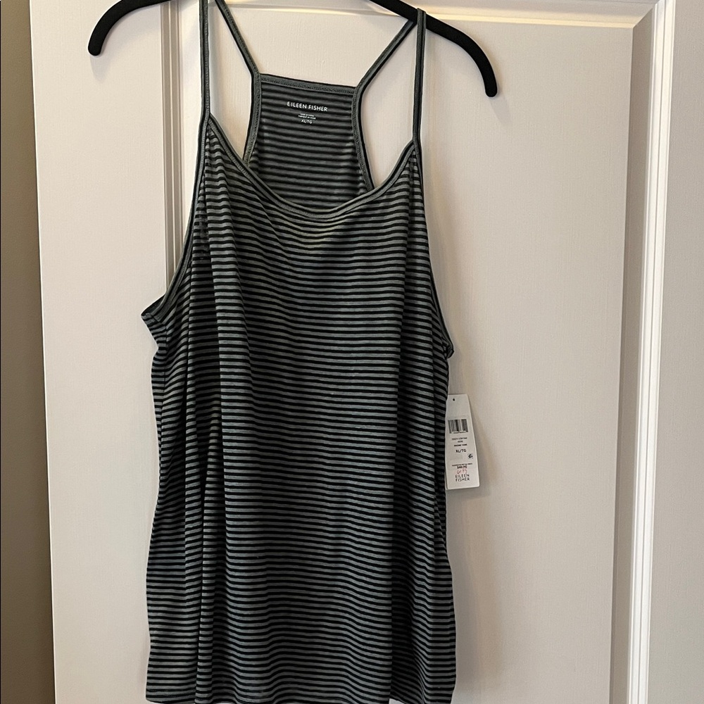 Eileen Fisher Black and Gray Striped Camisole